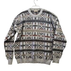 St Johns Bay Southwestern Aztec Vintage Grandpa Knit Sweater Crewneck LT Tall